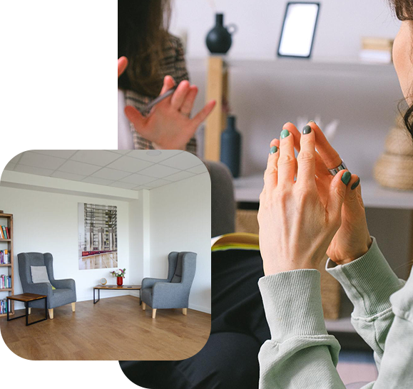 odendahl-small-hero-image Kollage aus zwei Bildern - Ansicht Behandlungsraum und Gesprächsituation